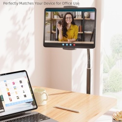 Suport de Podea Reglabil pentru Tabletă și Telefon LanPavilion, Braț Flexibil Tip Gât de Lebădă 40 cm, Rotație 360°, Bază Metalică Stabilă și Grea (1.8 kg), Compatibil 4.7–12.9 Inch, Negru - Img 6