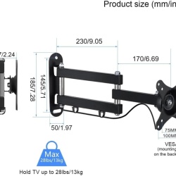 Suport TV și Monitor de Perete Reglabil Suptek MA2720, Braț Articulat pentru Ecrane 15–32 Inch, VESA 75x75 / 100x100 mm, Pivotare 180°, Înclinare ±20°, Sarcină Maximă 13 kg, Oțel Aliat, Negru - Img 5
