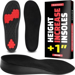 Tălpici Înălțători pentru Bărbați Benoo (+2.5 cm / +1 Inch), Branțuri Invizibile din Gel cu Absorbție a Șocurilor, Mărime Ajustabilă 43-45 (US 10-11.5), Negru