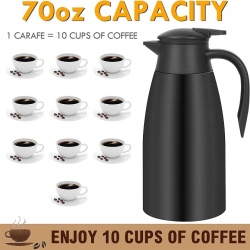 Termos cana termica pentru cafea si ceai, 2 Litri (70 oz), din inox alimentar cu pereti dubli vidati, cana izoterma mentinere cald/rece, capac cu buton de turnare, Argintiu/Negru - Img 7