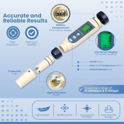 Tester digital 5 in 1 pentru apa si piscine cu electroliza de sare, masurare pH, Salinitate, TDS, EC si Temperatura, ecran LCD iluminat, pentru piscina, jacuzzi, acvariu si hidroponie - Img 4