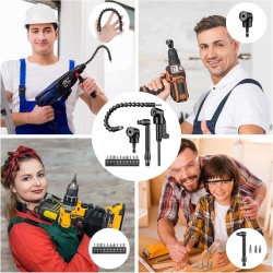 Trusă Completă 14 Piese Typec Home cu Prelungitor Flexibil de Bormașină, Adaptoare Unghiulare 105° și Cheie Tip „L” 90° la 1/4 Inch (6.35 mm), Set Biți Inclus, pentru Șurubelnițe Electrice și Spații Înguste sau Greu Accesibile - Img 2