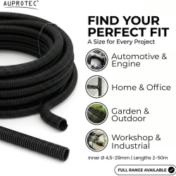 Tub Corugat Fantat AUPROTEC 2 m, Diametru Interior 10 mm, Polipropilenă Rezistentă la UV și Temperaturi Înalte (-40°C la +130°C), Tub de Protecție Cabluri pentru Exterior și Interior, Negru - Img 7
