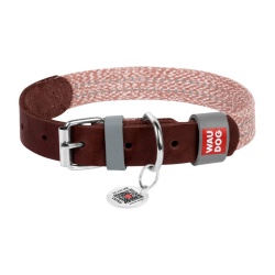 Zgarda pentru caini din piele naturala si material reciclat cu cod QR Waudog marimea M, latime 20 mm, maro - Img 2