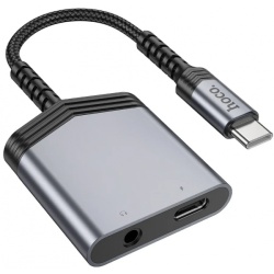 Adaptor Audio USB-C - USB-C / 3.5mm HOCO LS39, 0.15m, Negru