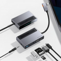 Adaptor HUB Baseus 6in1 multifunctional with power switch USB Type C - USB Type C Power Delivery 100 W / HDMI 4K 60 Hz / SD and microSD memory card reader / USB 3.2 Gen 1 / 3,5 mm mini jack gray (CAHUB-DA0G) - Img 3