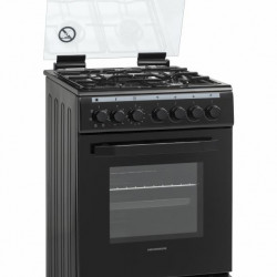 Aragaz mixt Heinner HFSC-V60LITGC-WH, 4 arzatoare gaz, Dispozitiv de siguranta plita, Aprindere electrica, Cuptor electric, Timer, Grill, Clasa A, 50 cm, Alb