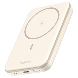 Baterie externa Ugreen Magnetic 5.000 mAh, Wireless, PD 15W, Qi 7.5W, USB-C, compatibila MagSafe, Bej