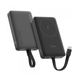 Baterie Externa Wireless Cuktech WPB100L, 10000mAh, 22.5W, PD + FQI, 1 x QI - 2 x USB-C, Neagra CKWPB100LGLBK