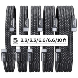Cablu Date si Incarcare USB-C - USB-C Lisen, 60W, Set 5 bucati (2 x 1m, 2 x 2m, 1 x 3m), Negru YL0123070010