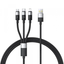 Cablu Incarcare USB-A - Lightning / microUSB / USB-C Baseus StarSpeed 3in1, 100W, 1.5m, Negru, Resigilat