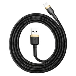 Cablu Lightning pentru iPhone, QC3.0 , 2.4A , 1M, BASEUS Cafule Durable Nylon, negru+auriu - Img 4