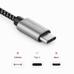 Cablu USB-C la USB-C deleyCON 2 m, Împletitură din Nailon, Conectori Metalici, Încărcare Rapidă și Sincronizare Date, pentru Smartphone și Tablete - Img 2