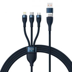 Cablu USB tip C / USB tip A Baseus Flash Series II - USB tip C / Lightning / micro USB 100 W 1,2 m albastru (CASS030101)