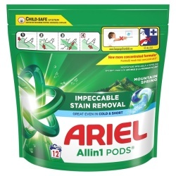Capsule ARIEL All in One Pods Mountain Spring, detergent automat de rufe, 12 buc