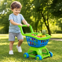 CARUCIOR CUMPARATURI CU FRUCTE ALBASTRU VERDE - Img 3