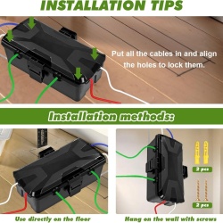 Casetă de Protecție Impermeabilă Typec Home pentru Cabluri Exterior, Cutie Etanșă IP54 pentru Prelungitoare, Prize și Conexiuni Electrice, Capacitate Mare, Garnituri din Cauciuc cu Cleme de Fixare, Negru - Img 2