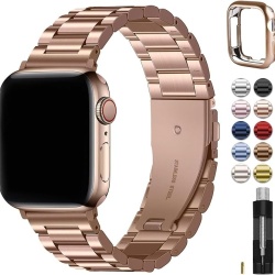 Curea de ceas Fullmosa compatibilă cu Apple Watch SE, 40 mm, 41 mm, 38 mm, curele metalice din oțel inoxidabil pentru SE, seriile 9/8/7/6/5/4/3/2/1 pentru bărbați și femei, curele iWatch, auriu roz