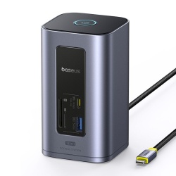 DOCKING STATION Baseus Spacemate RD1 12 in 1, input USB Type-C, output 2xHDMI 4K@60Hz, 2xUSB-C (10Gbps), 2xUSB-A (5Gbps), 2xUSB, 1xRJ45, card reader SD/micro SD, 1XUSB-C (PD), gri