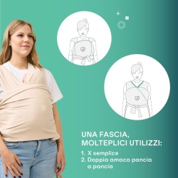 Eșarfă Elastică de Purtare pentru Bebeluși Koala Babycare Cuddle Band 2.0, Bumbac Organic Certificat, Suport până la 15 kg, Ajustabilă cu Inele, Culoare Bej (Beige) - Img 2