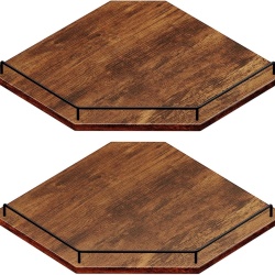 Etajeră de Colț Suspendată cu 2 Niveluri Typec Home (12 Inch / ~30 cm), Formă Hexagonală / Evantai cu Grilaj de Protecție și Orificiu pentru Cabluri, Lemn Rustic Maro și Suport Metalic