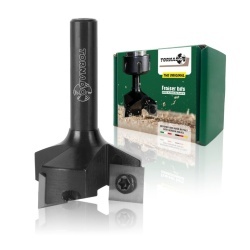 Freză de Nivelat și Calibrat Lemn Fraiser Tornado Ø 35 mm, Coadă 8 mm, cu 3 Plăcuțe Amovibile din Carbură (Vidia) 10.5 mm, pentru Rindeluire Burl / Blaturi, Canelare și Fălțuire, pentru Freză Manuală și CNC