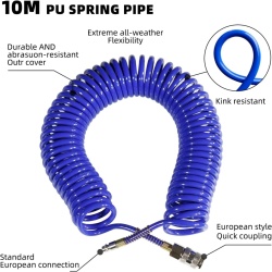 Furtun Spiralat pentru Compresor de Aer Typec Home 10 m, Diametru 1/4", Cuplaj Rapid European, Poliuretan PU Rezistent la Presiune, Albastru - Img 7