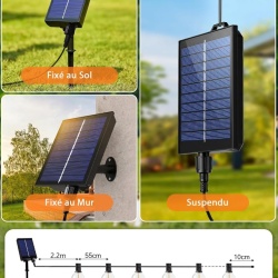 Ghirlandă Solară Luminoasă de Exterior 10 m cu 15+1 Becuri LED G40, 8 Moduri Iluminare, Telecomandă, Încărcare Dublă Solar și USB, Baterie 1800 mAh, Impermeabilă IP44, Lumină Caldă 2700K, pentru Grădină, Terasă și Foișor - Img 5