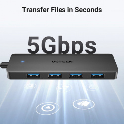 HUB Ugreen CM219 cu 4 porturi USB-A 3.0 și cablu USB-A 3.0 - negru - Img 6
