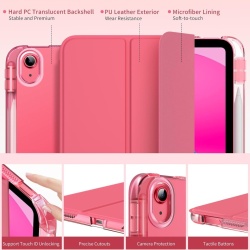 Husă de Protecție MoKo cu Stand pentru iPad 11 Gen (2025 / A16) și iPad 10 Gen (10.9" 2022), Roz (Watermelon Pink), Piele PU, Spate Translucid, Funcție Auto Sleep/Wake și Suport Stylus - Img 8