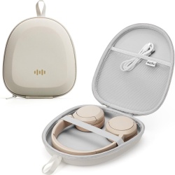 Husă de protecție rigidă pentru căști over-ear, carcasă transport rezistentă la șocuri și stropi, compatibilă JBL, Sony, Soundcore, Bose, Beribes, buzunar plasă cabluri, Crem