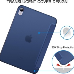 Husă de Protecție Tri-Fold pentru iPad mini 7 A17 Pro (2024) / iPad mini 6 (2021), Smart Cover cu Funcție Auto Sleep/Wake, Spate Mat Translucid, Albastru Închis (Navy Blue) - Img 3