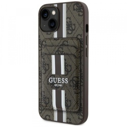Husa MagSafe pentru Apple iPhone 15, Guess, Cardslot 4G Stripes , Maro