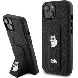 Husa MagSafe pentru Apple iPhone 15 Plus, Karl Lagerfeld, Saffiano Gripstand Choupette, Neagra