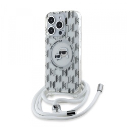 Husa MagSafe pentru Apple iPhone 15 Pro, Karl Lagerfeld, IML Crossbody Monogram Karl & Choupette's Heads, Transparenta