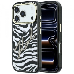 Husa MagSafe pentru Apple iPhone 18 Pro / 17 Pro, Karl Lagerfeld, HC IML Signature Zebra Glitter Gold, Neagra