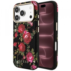 Husa MagSafe pentru Apple iPhone 18 Pro Max / 17 Pro Max, Guess, Blossom Roses Print, Neagra