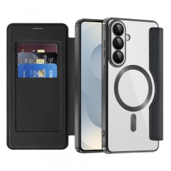 Husa MagSafe pentru Samsung Galaxy S26 Plus, Techsuit, SmartMag Book, Neagra