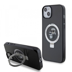 Husa pentru Apple iPhone 15 Plus, Karl Lagerfeld, Ringstand Karl and Choupette, Neagra KLHMP15MHMRSKCK