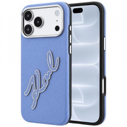 Husa pentru Apple iPhone 18 Pro / 17 Pro, Karl Lagerfeld, Smooth Big Resin Signature Logo, Bleu