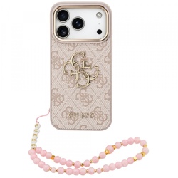 Husa pentru Apple iPhone 18 Pro Max / 17 Pro Max, Guess, 4G Classic Logo with Strap, Roz Aurie