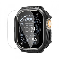 Husa Spigen Rugged Armor with Screen Protector pentru Apple Watch Ultra Series, Neagra ACS11414