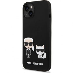 Husa TPU Karl Lagerfeld Liquid Silicone pentru Apple iPhone 14 Plus, MagSafe Compatible, Karl and Choupette, Neagra KLHMP14MSSKCK