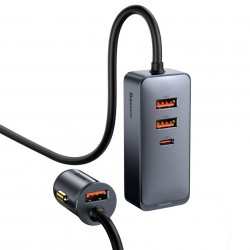 Incarcator auto Baseus Share Together cu prelungitor, 3x USB, USB-C, 120W (gri) - Img 1