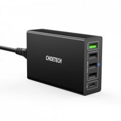 Incarcator Choetech 4x USB / 1X USB Type C 60W Power Delivery Quick Charge black (Q34U2Q-EU)
