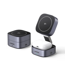 Incarcator inductiv Ugreen W702 3in1 cu MagSafe / Qi2 si port USB-C pentru telefon / casti - negru
