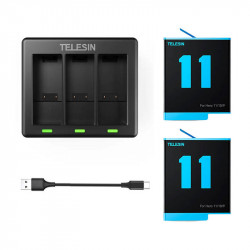 Incarcator Telesin cu 3 sloturi + 2 baterii pentru GoPro Hero 11 / Hero 10 / Hero 9