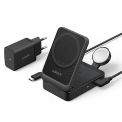 Incarcator wireless magnetic Anker MagGo 3-in-1, MagSafe compatibil, 15W, Qi2 Certificat, Pliabil, (incarcator si cablu USB-C inclus), Negru