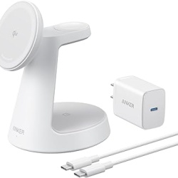 Incarcator wireless magnetic Anker MagGo 3-in-1 MagSafe Qi2 15W (incarcator si cablu inclus), Alb