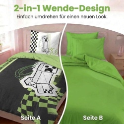 Lenjerie de pat pentru 1 persoana Minecraft Creeper Doodle, 100% bumbac, cearceaf pilota si fata de perna 50 x 70 cm, Multicolor - Img 6